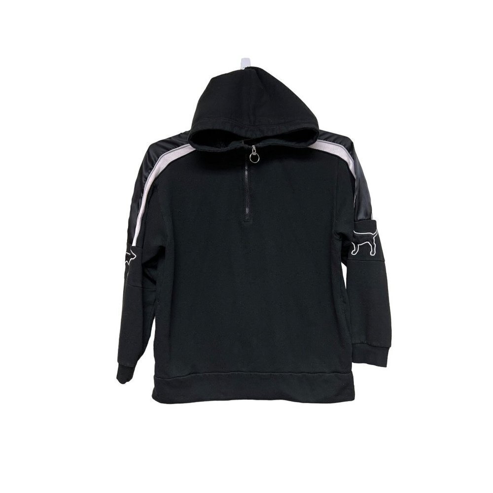 PINK Victoria's Secret Black Dog Logo 1/4 Zip Hooded Sweatshirt Jacket Size Larg